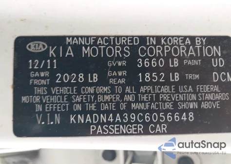 2012 Kia Rio Ex from USA, damaged, VIN KNADN4A39C6056648